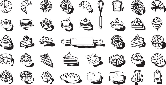 Minimal Thin Line Bakery Items Icon Set Vector Illustration Collection
