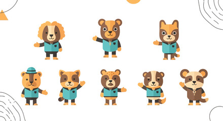 Fototapeta premium Cartoon Animals: Diverse Cute Bears Group, Flat Design
