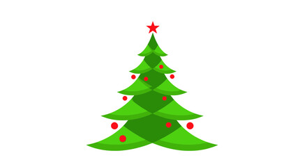 Fototapeta premium Stylized Green Christmas Tree with Red Star and Ornaments on White Background