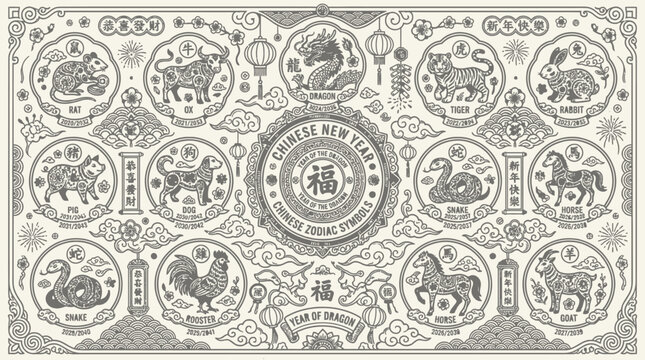 Chinese Zodiac Animals and Symbols - Lunar New Year Celebration