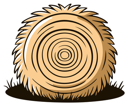 Illustration of round Hay Bale with Grass in Foreground, Farming and Agriculture