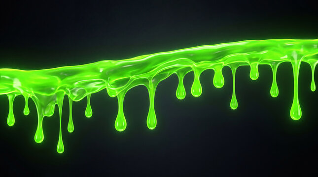 Vibrant Glowing Neon Green Slime Dripping Against Black Background