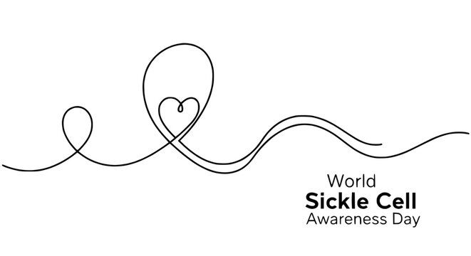 World Sickle Cell Awareness Day heart ribbon line art, medical health concept