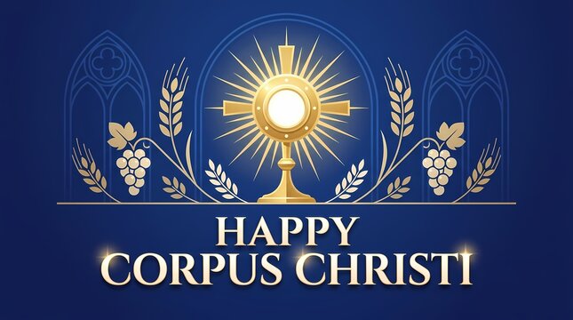 Corpus christi celebration background with monstrance, wheat, and grapes illustration