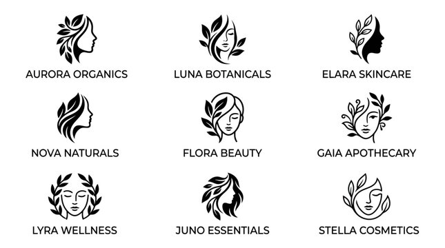 Black and white beauty brand logos.