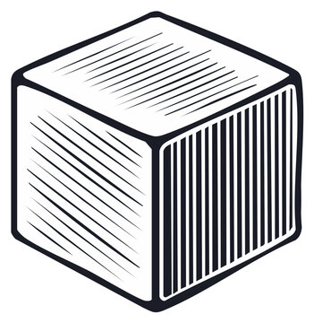 Stylized Cubic Form Hatchwork Monochrome Block Pattern Shape