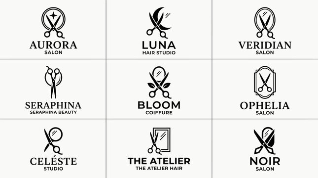 Black and white beauty salon logos.