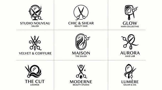 Hairdressing salon logos with scissors.