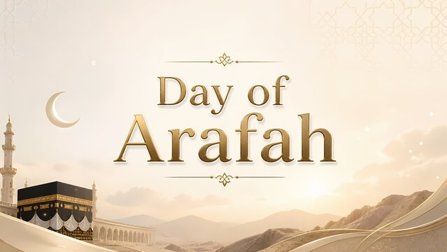 Day of arafah islamic holiday banner with kaaba and crescent moon