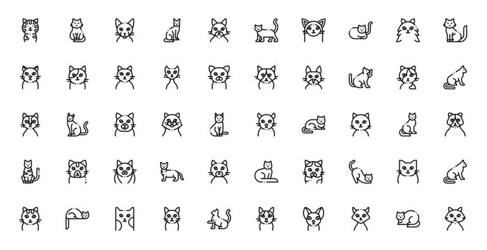 Cats Pet Animal Cute Feline Icon Set