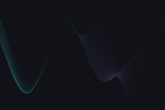 Flowing teal to purple dotted wave pattern on dark background, abstract dots