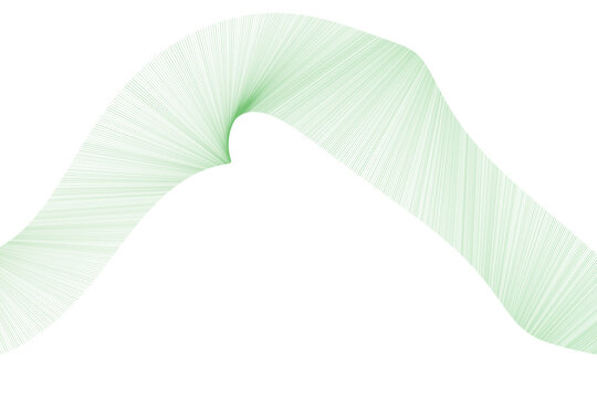 Flowing green line wave pattern on white background, abstract