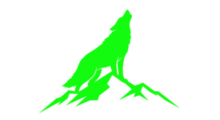 Fototapeta premium Green Wolf Howling Silhouette on Mountain Peak