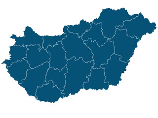 Fototapeta premium silhouette map of hungary with districts