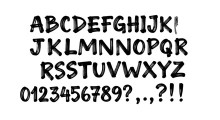 Obraz premium Handwritten Alphabet Letters and Numbers Font Style.