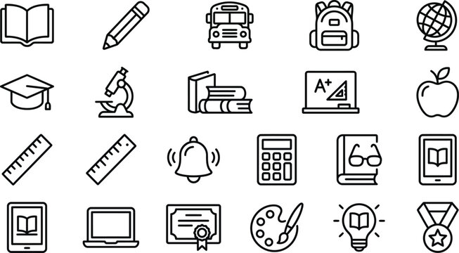 Collection of educational and schoolrelated icons including books