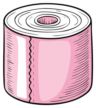 Pink adhesive tape roll with a serrated edge for easy tearing and a white paper core for crafts and repairs