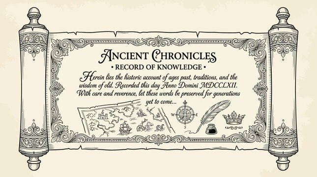 Ancient Chronicles Scroll Record of Knowledge Illustration