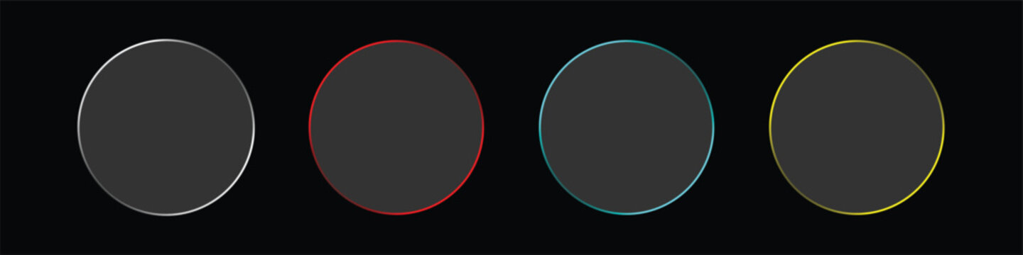 A series of four dark grey oval shapes featuring bright neon outlines