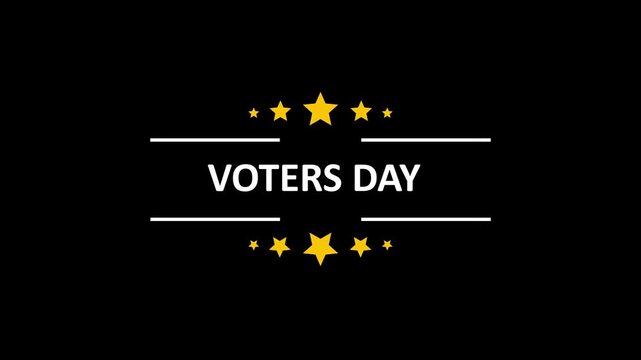 Animated voters day banner with golden stars on black background, election theme