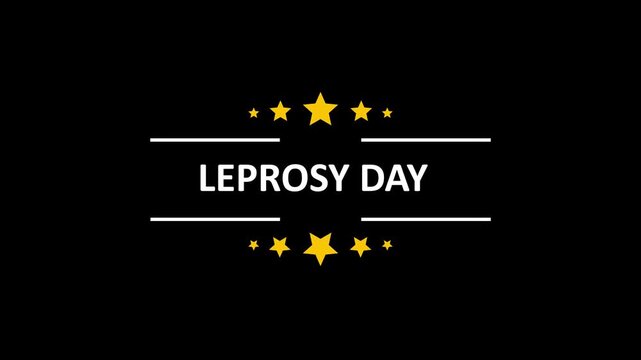 Animated leprosy day title sequence with golden stars on black background, animated title