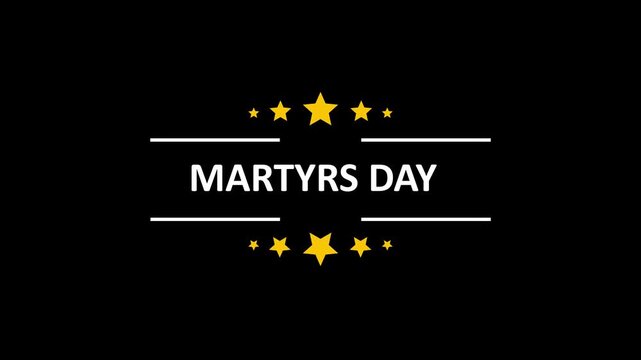 Martyrs day celebration with golden stars animation on black background, commemorative holiday theme