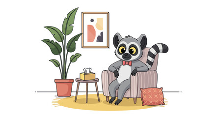 Cute Ring-tailed Lemur Sitting in Armchair, Psychological Session © Paidi