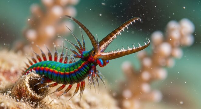 Vibrant Marine Worm with Open Mandibles Underwater