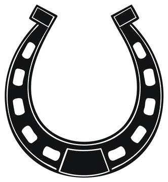 Isolated black silhouette horseshoe, vector design, good luck symbol, horse equipment, lucky charm on white background