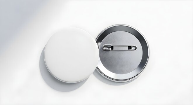 Blank white round pin button badge mockup isolated on white background front and back view