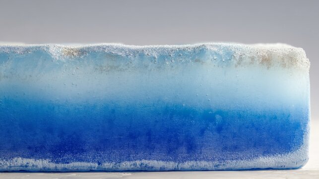 Layered Blue Ice Block with Frost and Texture, Cold Environment, Natural Element, Captivating Patterns and Shades in a Creative Background Setting