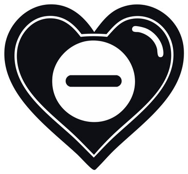 Black heart icon with a minus sign representing dislike unlove or removing from favorites