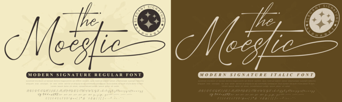 The majestic emblem logo design with Serif and Signature or Script Alphabet vector