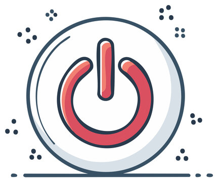 A hand drawn cartoon illustration of a red power button symbol for starting and stopping technology
