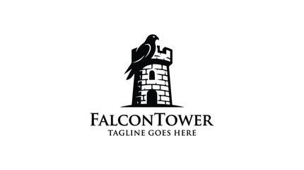 Logo style emblem of a falcon perched on a tower © aseenz imagine