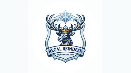 Majestic reindeer head with antlers displayed on heraldic shield © aseenz imagine