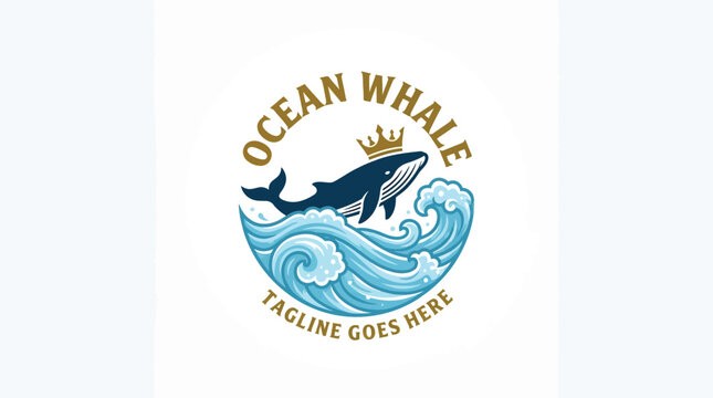 stylized whale logo in a circular emblem