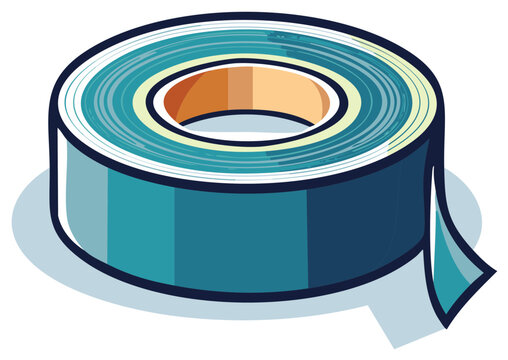 Roll of teal adhesive tape for crafting and repair isolated on white background, art supply and tool illustration