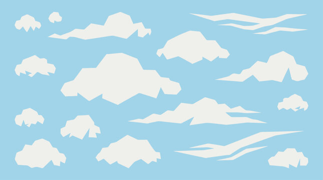 A collection of stylized white cloud formations floating serenely across a vast cheerful blue expanse symbolizing freedom dreams and atmospheric tranquility for various design projects and digital com