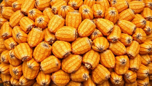 A large pile of bright orange candy corn pieces filling the entire frame.