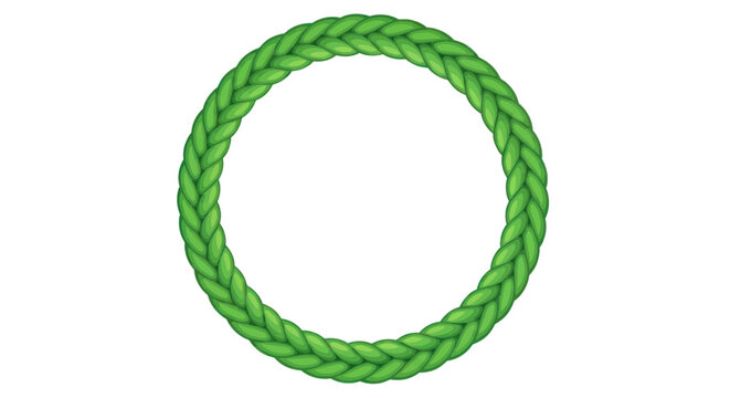 Green braided rope circle, isolated on white background