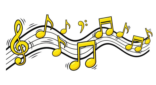 Musical Notes on Staff - Yellow Notes and Treble Clef