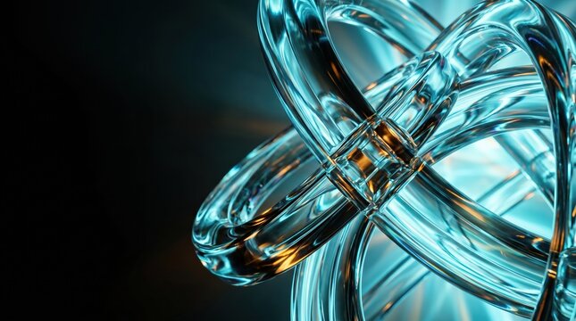 High precision engineering and innovation concept, abstract 3D render of interlocking glass rings. Futuristic architectural design for digital transformation.