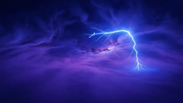 Cosmic Lightning Inside Nebula Cloud in Deep Space with Glowing Energy and Galaxy Background
