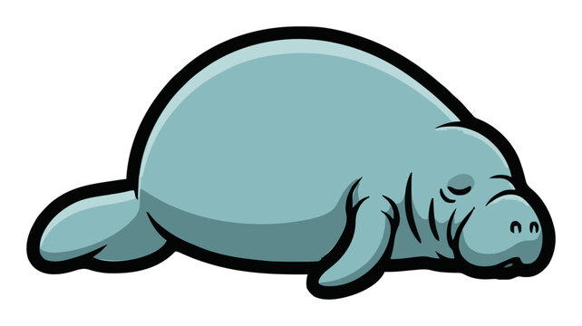 Cute sleeping manatee vector 3/4 perspective illustr.... Generative AI