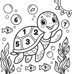 Naklejka premium Cute vector turtle with numbered shell for kids learning illustration, Generative Ai
