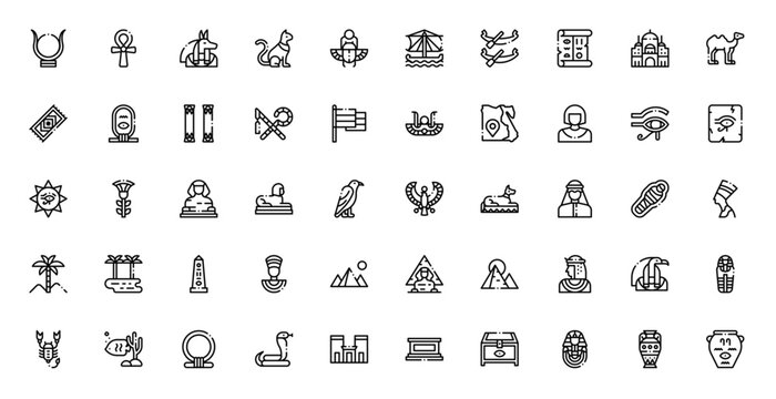 Egypt Ancient History Pharaoh Pyramid Culture Icon Set