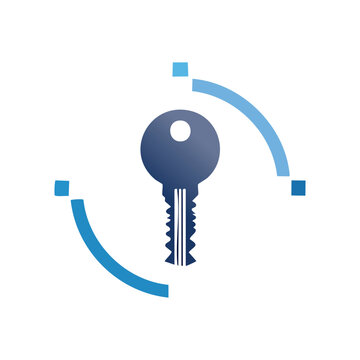 key design logo with blue curved arrows around it.