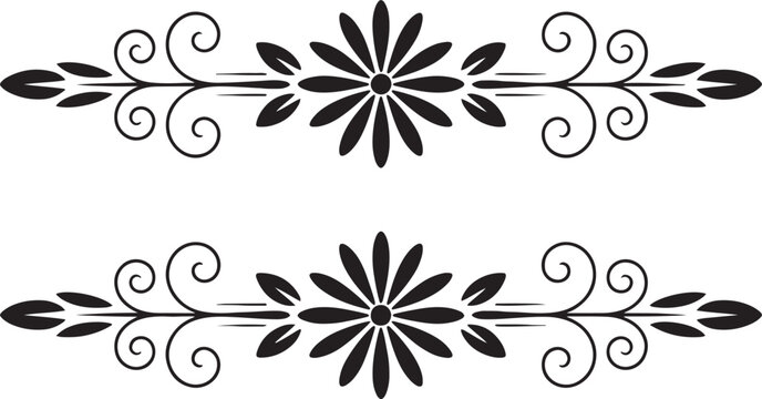Symmetrical floral ornaments and decorative text dividers featuring centered flower designs and elegant scrollwork elements