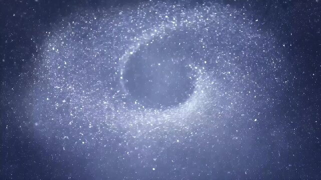 swirling cosmic dust particles forming a spiral vortex in deep space with a glowing blue light